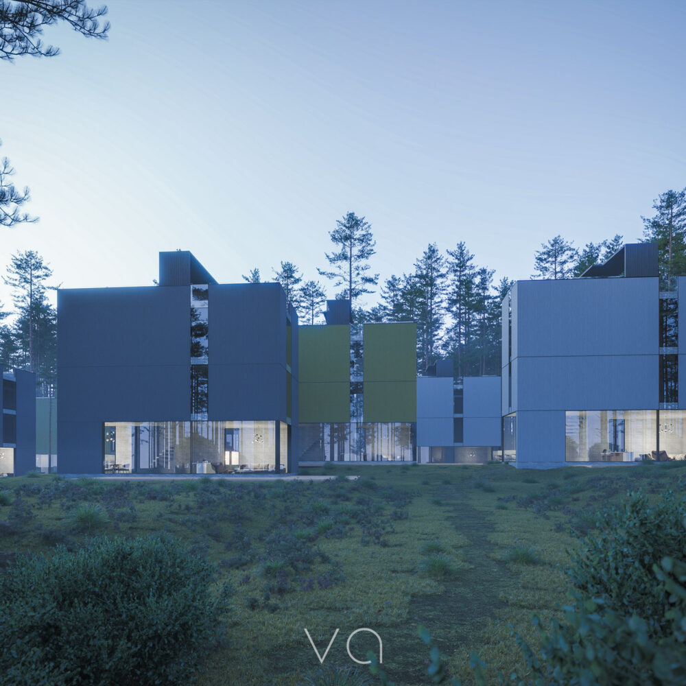 3D exterior visualization of Modern buildings in the forest